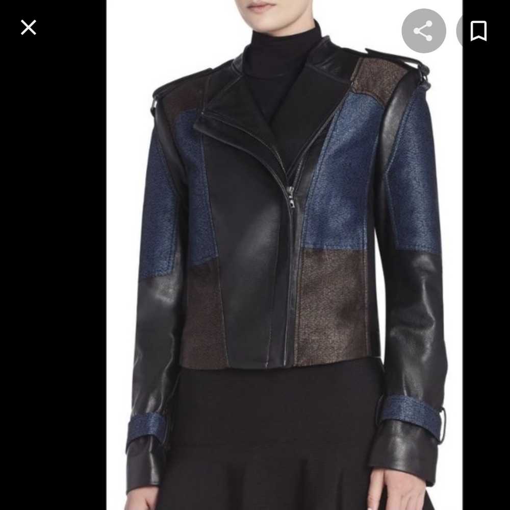 BCBG maxara color block motto leather jacket. S